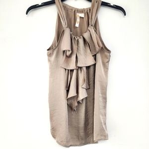 Adiva taupe satin ruffle neck tank